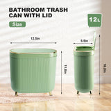 Trash Can with Lid 3.2 Gallon Narrow Trash Can Small Plastic Trash Bin 12 Liter with Press Type Lid for Bedroom Bathroom