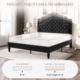 SHA CERLIN Full Size Bed Frame with Adjustable Headboard/Velvet Upholstered/Diamond Button Tufted and Metal Studs/No Box Spring Needed/Wood Slat Support/Easy Assembly/Black