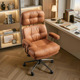HOOOWOOO Ergonomic Office Chair,Mid Century Modern Computer Desk Chair,Comfy Executive Chair with Extra Wide Tufted Cloudy Seat Lumbar Support High Reclining Back,Suede Leather Cognac Brown