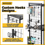 SOYEEZE Fishing Rod Holders for Garage, 4 Tier Adjustable Fishing Pole Holders Up to 12 Rods, Fishing Rod Rack with Lockable Wheels for Large Tackle Box Storage and Fishing Equipment Organization