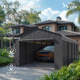 PHI VILLA 12x25 Carport, Metal Carports Canopy with Sidewalls Heavy Duty