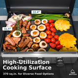 MFSTUDIO 22 Inch Flat Top Grill with Ceramic Coated Cast Iron Pan, 3 Burners Portable Tabletop Propane Gas Griddle Grill for Camping