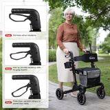 Rollator Walker for Seniors/Adults Foldable in Two Directions Rolling Walker with Seat 330 lbs Capacity 4 Big 8 inch Wheels Hand Grips Adjustable Height Lightweight Aluminum Walker 7204(Black)