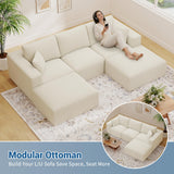40" Oversized Square Corduroy Ottoman, Large Ottoman Pouf Footstool, Beige