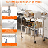 NTE 3 Tier Heavy Duty Rolling Utility Cart on Wheels, 990Lbs Capacity Rolling Wire Cart, Kitchen Carts on Wheels, NSF Commercial Metal Serving Cart with Handle and Shelf Liners for Kitchen, Restaurant