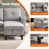 Pingliang 80-Inch Convertible Sectional Sofa with Ottoman, Light Grey