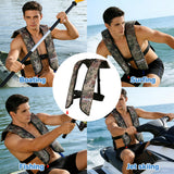 Inflatable Life-Jacket for Adults| Life-Vest with Automatic/Manual Multifunctional Inflation-PFD| Lightweight & Compact Supports up to 300lbs for Kayaking Fishing Boating (Camouflage)