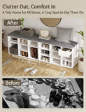 DINZI LVJ Shoe Storage Bench with Cushion, Cubby Shoe Rack with 9 Cubbies, Adjustable Shelves, Multifunctional Shoe Organizer Bench for Entryway, Mudroom, Hallway, Closet and Garage, White