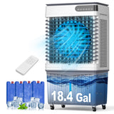 4000CFM Swamp Cooler, 4-IN-1 Evaporative Air Conditioners With 18.4 Gal Water Tank, 4 Ice Packs, Remote, 12H Timer, 120°Oscillation, 36”Portable Cooling Fan with 3 Modes&Speeds for Bedroom Indoor Room