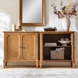 HULALA HOME Storage Cabinet with Adjustable Shelf, 2-Door Accent Sideboard with Solid Wood Legs and Vintage Metal Handles, Matte Finish(Teak,Set of 2)