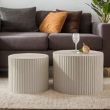 MOOLSUN Modern Nesting Coffee Table Round Wooden Drum End Tables for Small Space Living Room, Bedroom, Balcony, Office (C-Beige(Big))