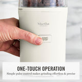 Martha Stewart Electric Coffee & Spice Grinder, Dual 2.5oz Removable Bowls, Storage Lids, Stainless Steel Blades, One Touch Pulse Control, 2-in-1 Compact, Beans & Spices, Herbs & Nuts, Linen White