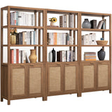 SICOTAS 71" Tall Rattan Bookshelf with Doors for Living Room Library
