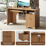 Bestier 55 Inch Computer Desk with Drawers, Power Outlet, Brown Oak