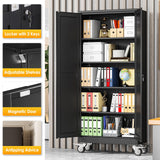 PAOFIN 71''H Tall Metal Garage Storage Cabinet with Wheels,Steel File Cabinets with 2 Doors and 4 Adjustable Shelves for Home Office, Warehouse, Required Assembly,Black