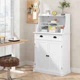 ARTPOWER 54" Kitchen Microwave Cabinet/Stand with Storage and Drawers, Pantry Storage Cabinet with Hutch & Adjustable Shelves for Kitchen, Dining Room, Living Room, Hallway in White