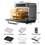 CIARRA 8-in-1 Steam Oven Countertop with Air Fryer, 13QT Mini Convection Toaster Oven with Steam, Rapid Steam, Air Fry, Vapor Bake, Steam Clean, Bake, Dried, Ferment, Grey
