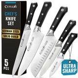 Cutluxe Kitchen Knives, 5 Pcs Chef's Knife Set – Razor Sharp German Steel, Full Tang, Ergonomic Handles – Artisan Series