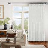 Macochico 150”Wx96”L Pinch Pleated Sliding Door Curtains with Hooks and Tieback, Natural Linen Drapes for Patio Doors Living Room Bedroom Home Office Divider with Tieback, White, 1 Panel