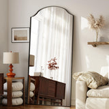 VooBang Triple-Arched Mirror Full Length, 71" x 32" Floor Mirror with Stand, Matte Aluminum Alloy Frame Full Body Mirror, Standing Hanging or Leaning for Bedroom and Living Room, Black