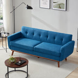 Kingfun 77.2" W Loveseat Sofa, Mid Century Modern Decor Love Seat Couches for Living Room, Button Tufted Upholstered Furniture, Solid & Easy to Install Small Couch for Bedroom Office Apartment, Blue