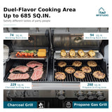 MFSTUDIO 3 In 1 Gas and Charcoal Grill Combo with Side Burner, Porcelain-Enameled Cast Iron Grate, Extra Large Dual-Function BBQ Propane Grills