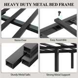 LOEWAY Queen Size Bed Frame with Storage Headboard and LED Lights, Industrial Platform Bed with Charging Station, Heavy Duty Metal Slats, No Box Spring Need, Noise Freee, Grey