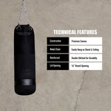 Canvas Punching Bags MMA Muay Thai Kickboxing Training Boxing Punching Bag with Chains (Black) - UNFILLED Elite Sports