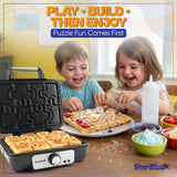 Puzzle Waffle Maker by StarBlue – Fun Playful Puzzle-Shaped Waffles | Includes Squeeze Bottle for Easy Filling | Non-Stick & Cool-Touch Design | Great