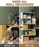 5 Tier Geometric Bookcase,S Shaped Bookshelf, Wood Decorative Storage Shelving, Modern Freestanding Display Shelves