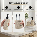 Bathroom Accessory Set, 6 Piece Bathroom Essentials Sets Accessories, Soap Dispenser Set, Toothbrush Holder, Vanity Tray, Tumbler, Cotton Swab Jars, Decor Organizer for Modern Bathrooms(Beige)