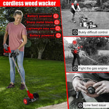21V Cordless Weed Wacker with Wheels, 3-in-1 String Trimmer/Lawn Edger/Brush Cutter, 2x2.0Ah Battery & 3 Blades, Adjustable Height, Lightweight & Easy for Thick Weeds & Small Yards – Homeowner