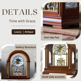 DODEKA Wooden Mantel Clock TCW001DB Rotating Pendulum and Crystals Desktop Musical Hourly Chime Luxury Style for Bedroom, Home, Kitchen