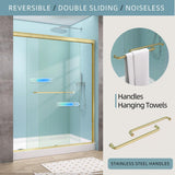 GETPRO Shower Door Double Sliding 56-60 in. W x 72 in. H Semi-Frameless Bypasss Bathroom Glass Shower Sliding Doors,1/4 inch Clear Tempered Glass Door for Walk-in Shower Brushed Gold