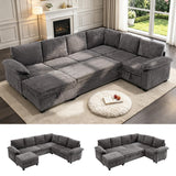 108 Inch Modular Sectional Sleeper Sofa with Pull Out Bed,L Shaped 7 Seat Sectional Couch with Storage