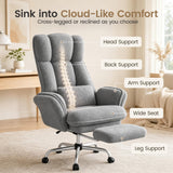 Daluvenix Cross Legged Office Chair with Flip Armrests，Big and Tall Executive Office Chair, 135° Reclining Criss Cross Chair with Footrest & Lumbar Pillow, Sink-in Cloud Cushion, Sherpa Fleece, Gray