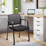 CLATINA Black Waiting Room Chair with Wheels Mesh Back Stacking Arm Chairs