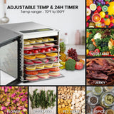 Cercker Food-Dehydrator Machine 8 Stainless Steel Trays, 500W Jerky Dehydrator for Meat, 190ºF Mushroom Dryer, 24H Timer Fruits Dryer for Herbs, Veggies, Yogurt & Dog Treats