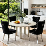 SSLine Faux Stone Round Dining Table Set for 4 w/Velvet Chair,Mars Pattern