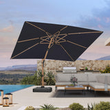 PURPLE LEAF Patio Umbrella 9' x 12' 360° Rotation, Wood Grain, Navy Blue