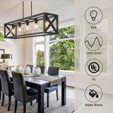 Espird Farmhouse Dining Room Light Fixture - 5 Light Matte Black Rectangle Light Fixture with Adjustable Height & Thickened Metal Dining Table Fixture Chandeliers for Dining Room&Kitchen Island