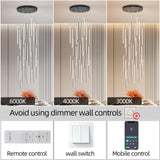 BESTWEST 118" Modern LED Chandelier, 25-Lights Dimmable High Ceiling Large Hanging Lighting Fixture for Loft Villa Living Room Stairs Foyer (Black, 25-Lights 15.7in)