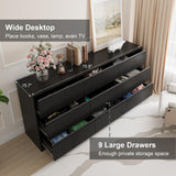 Bobve 70.9” Dresser for Bedroom with 9 Drawers, Large Modern Chest of Drawers with Deep Drawers, Wide Double Dresser Handle Free, Storage Organizer for Bedroom, Living Room, Hallway (Black)