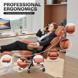 BestGlory Office Desk Chair, Big and Tall Leather Gaming Chair with Footrest, Wide Ergonomic Comfy Executive High-Back Reclining Computer Chairs, Swivel Rolling Wheels and Lumbar Support, Brown