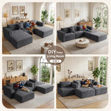 Boneless Couches for Living Room - 110" U Shaped Modular Sectional Sofa with Ottoman Oversized Deep Seat Corduroy No Assembly Memory Foam Cloud Big Comfy Convertible Floor Couch (Grey)