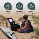 BOXIO - WASH Plus: Mobile Sink with Hand Pump, Shower Head, Mirror & Cleaning Beads - Van, Camping, Garden Sink with Tap, Plastic, Black