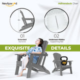 nevilywood Folding Adirondack Chairs Set of 4, HDPE Cup Holders, Grey