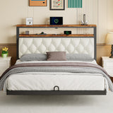 ChicZhiNest Queen Floating Bed Frame with Headboard, LED Floating Bed Frames with Charging Station and Upholstered Backrest, Storage Shelf, No Box Spring Needed, Easy Assembly, Noise-Free, Black