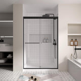 Semi-Frameless Sliding Shower Door 44-48” W x 72" H, 6mm SGCC Tempered Glass Matte Black Hardware, Retractable Waterproof Shower Screen for Walk-in Bathroom & Bathtub Use