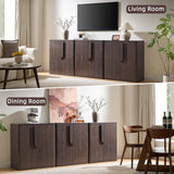 93.42'' Sideboard Buffet Cabinet W/Storage, Modern Accent Cabinets W/Curved Handles & Adjustable Shelves